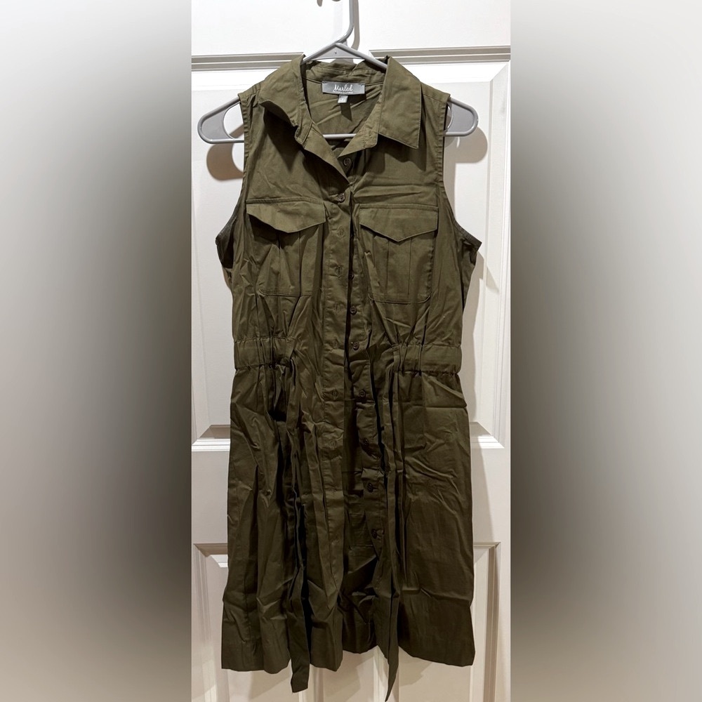 Marled Olive Green Sleeveless Midi Dress